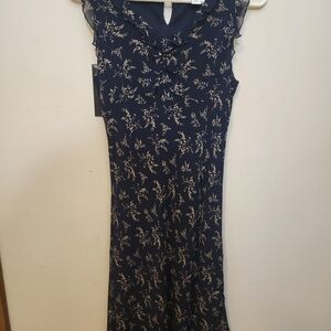 Casual Corner Navy Blue Floral Maxi Dress